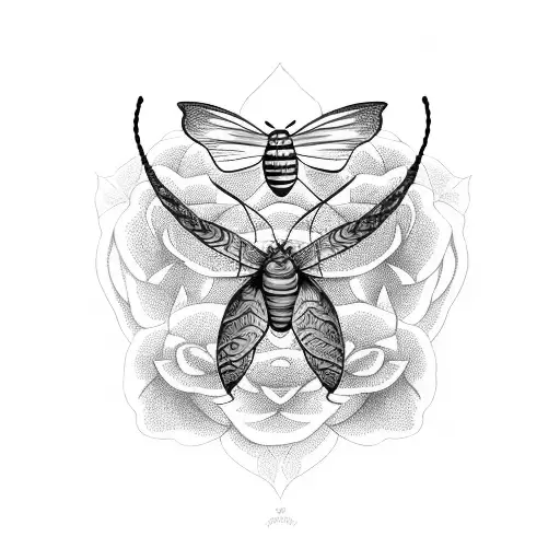 Moth With Roses And Snake