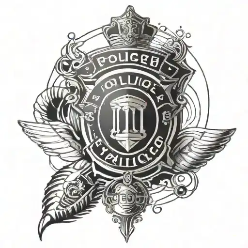 A Tattoo Design Incorporating A Police Badge And Musical Notes