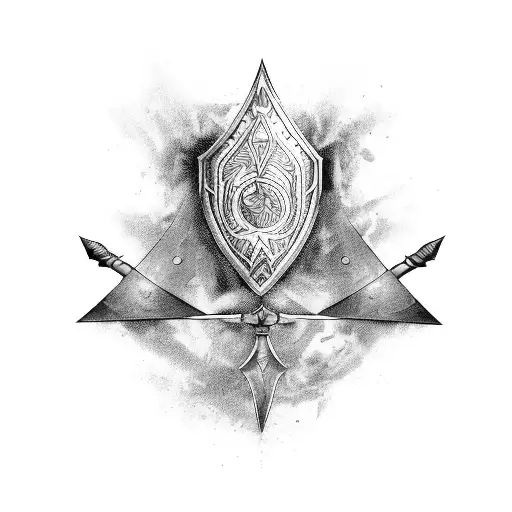 A Fearsome Warrior With A Spear And Shield In A Blackwork Style