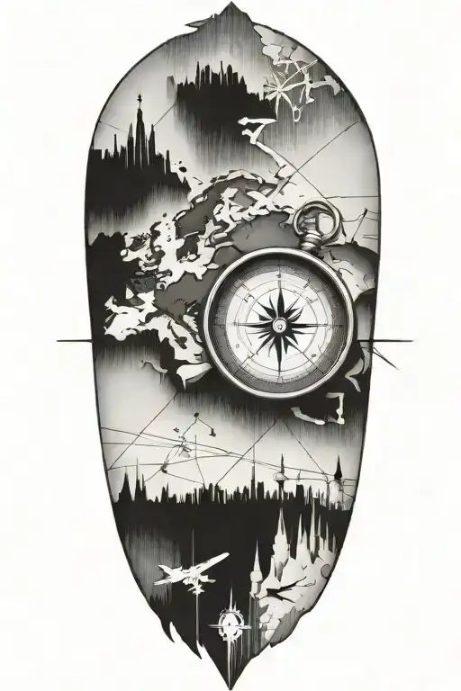 Compass And Map Featuring European Landmarks