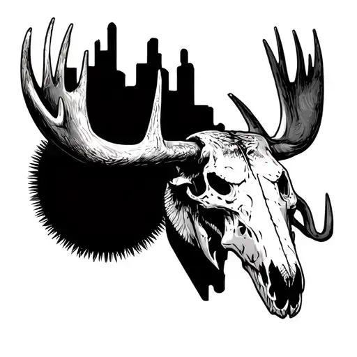 Moose Skull With Polinesian Signs