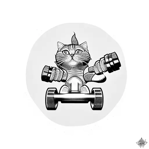 A Muscular Cat Lifting Weights With Dumbbells Shaped Like Gaming Controllers