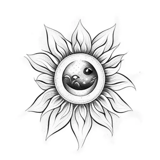 A Mystical Sunflower Blooming Under A Crescent Moon