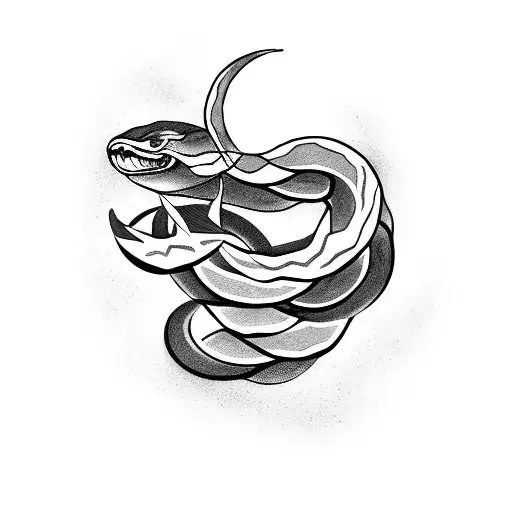 Snake Wrapped Around A Waning Crescent Moon