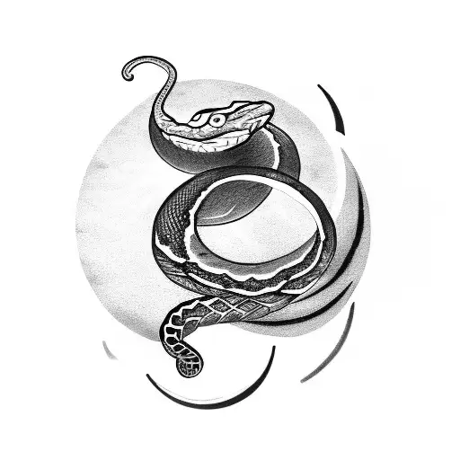 Snake Wrapped Around A Waning Crescent Moon