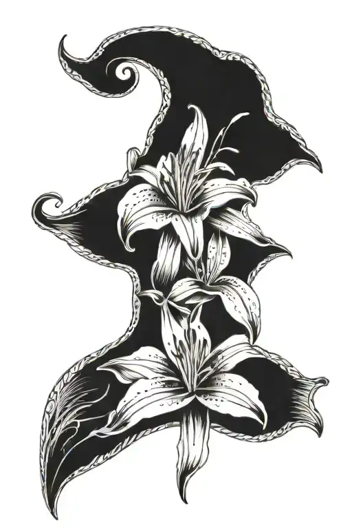 One Lilly Flower On A Black Star Background Black And White