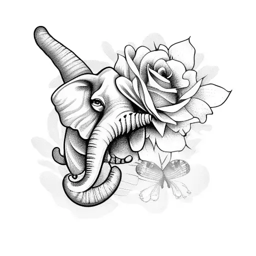 Flowers With Butterflies An Elephant Grim Reaper