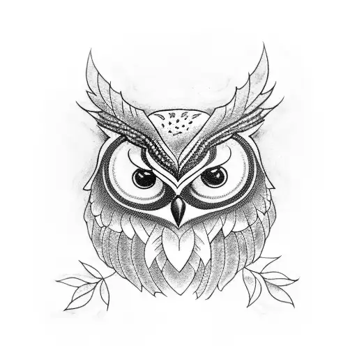 A Blackwork Tattoo Of A Stoic Owl Perched On A Branch