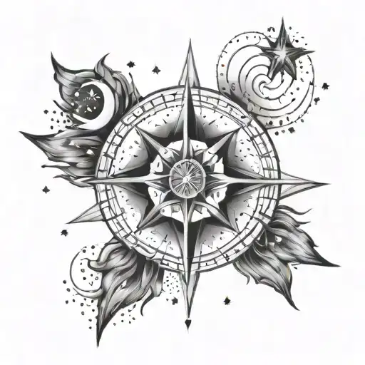 A Wind Rose That Has Stars And The Moon Surrounded By Stars