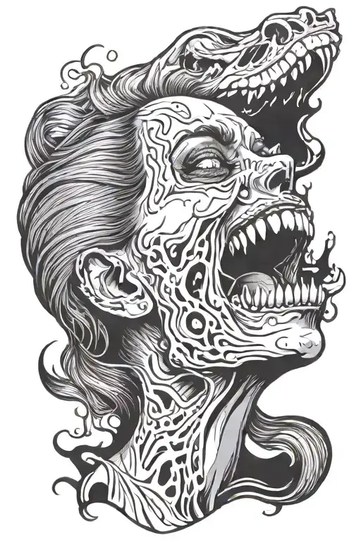Screaming Woman With Half Skull Showing Eyes Melting