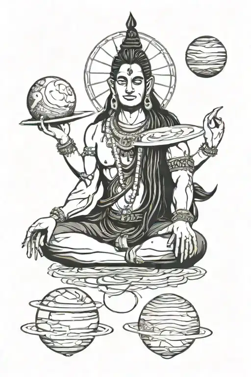 Lord Shiva Sitting Planets Floating With A Broken