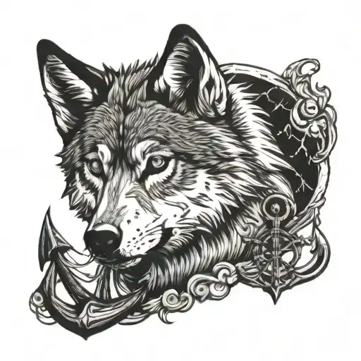 Wolf Standing In Front Of Anchor