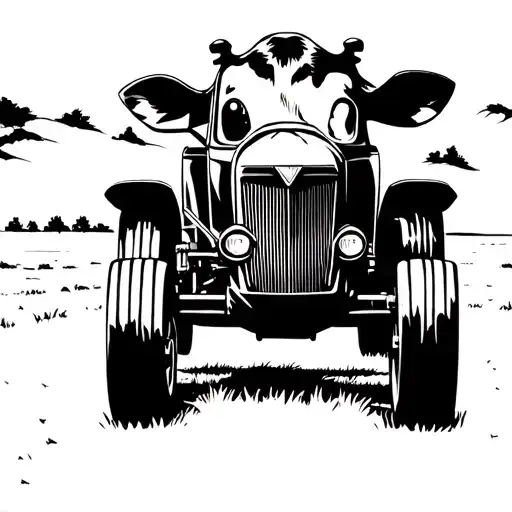 Cow Tractor Sunset Field Plowing