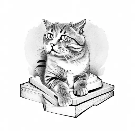 A Cat Sitting On A Pile Of Books