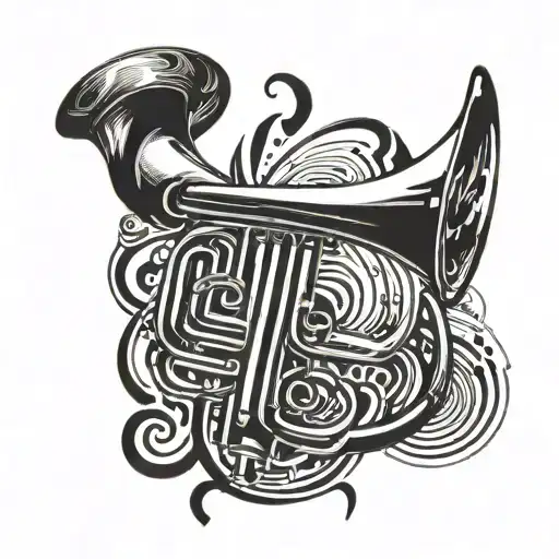 Abstract Trumpet Design Incorporating Musical Notes And Sound Waves