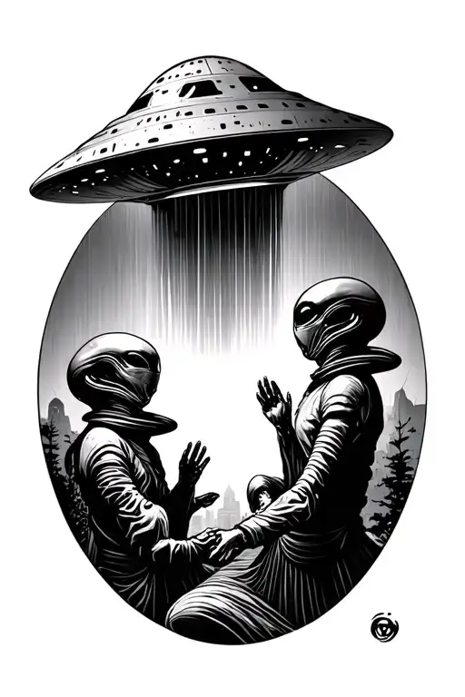 Alien Ufo With Beam Lifting People