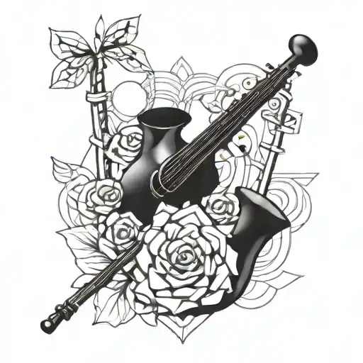 A Geometric Floral Design Incorporating Music Notes And Pipes