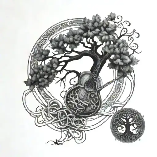 A Celtic Tree Of Life Intertwined With Guitar Strings