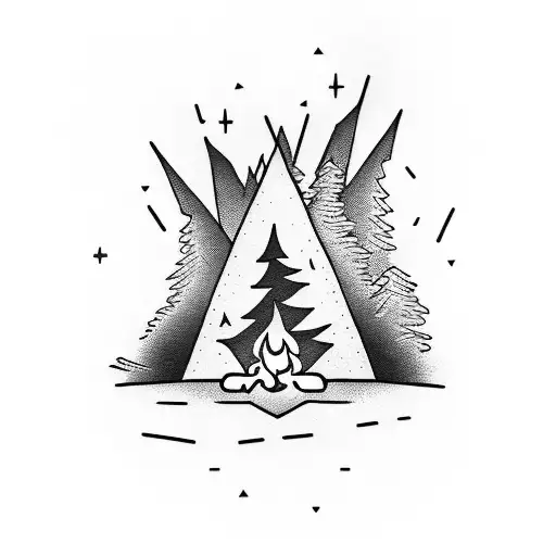 A Campfire Surrounded By Elements Of Nature