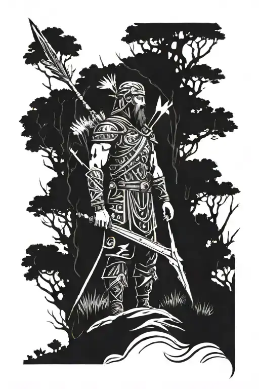 Sillhoute Of Borimir Standing In The Woods With Arrows Sticking Out Of Him
