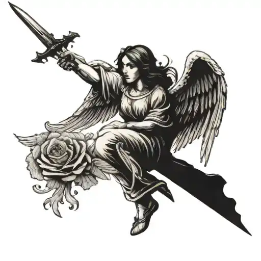 Female Angel Flying Holding A Sword