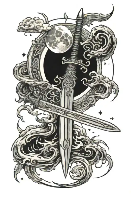 A Sword Protecting Waining Gibbous Moon