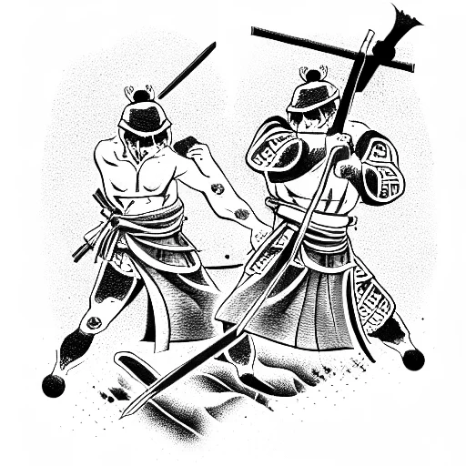 2 Wounded Samurai Defeating An Enemy