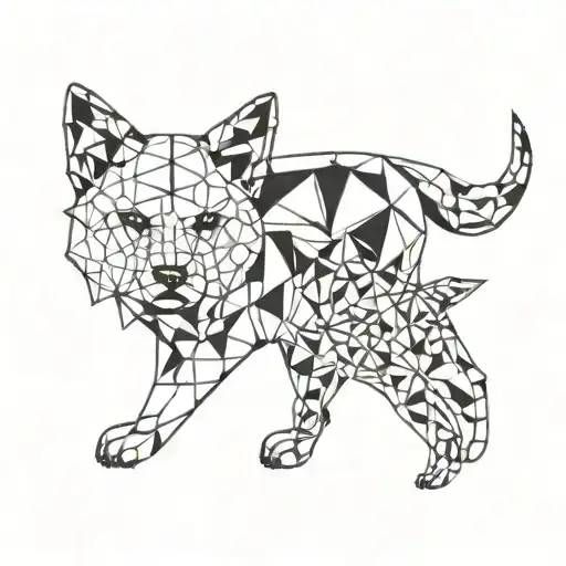 A Geometric Design Incorporating A Dog And A Cat Playing Together