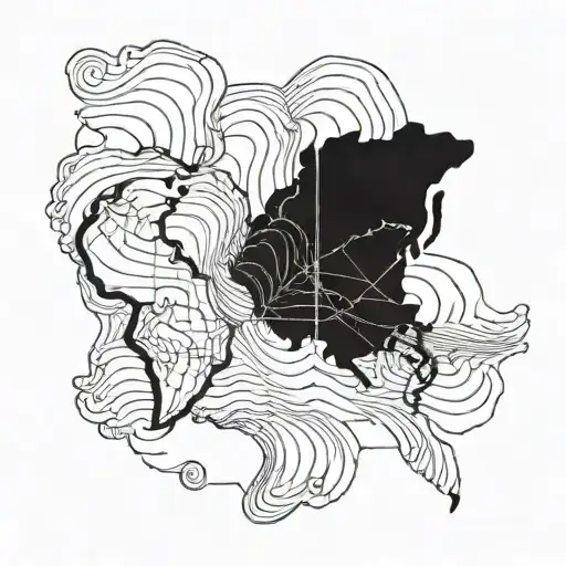 A Blackwork Tattoo Of A Topographic Map Design With A Hidden Image Of A Fish Within The Lines