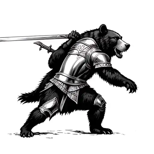 Knight With Sword Fighting A Bear On Its Hind Legs
