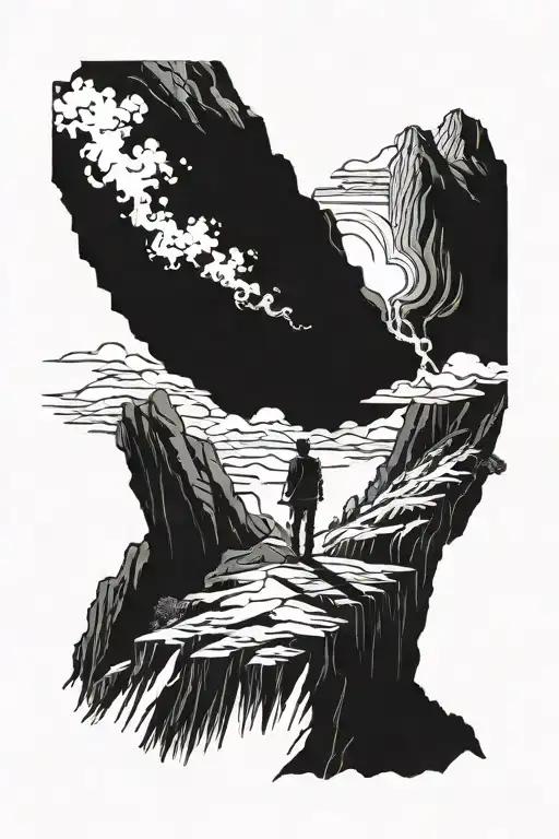 Smoking Man Standing Atop A Mountain