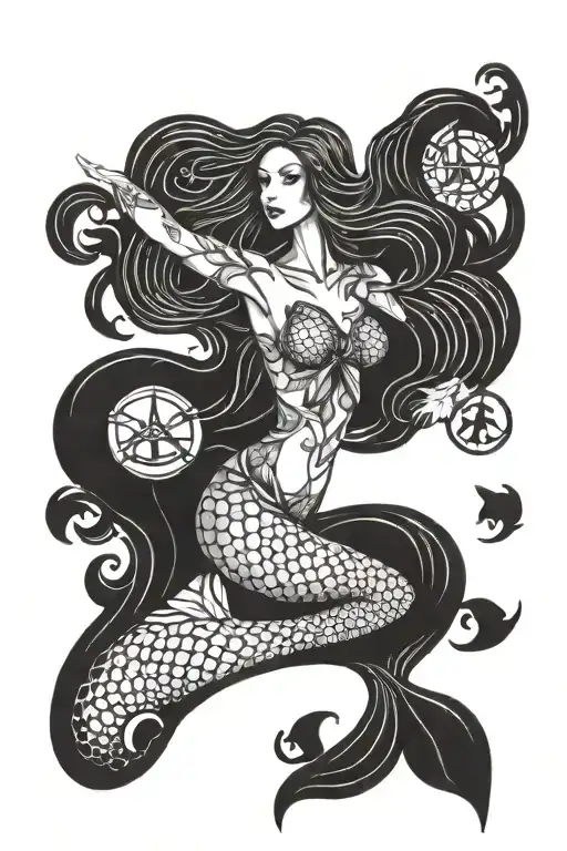 Mermaid With Peace Signs Floating