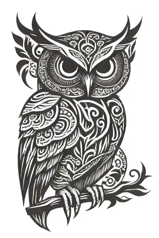 Owl With Tribal Inspired Design Featuring