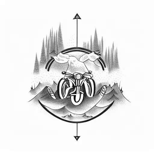 A Tattoo Of A Motorcycle Speeding Through A Forest Landscape