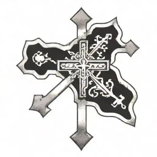 A Small Black Filled In Plain Latin Cross With The Four Edges Turning Into Ash
