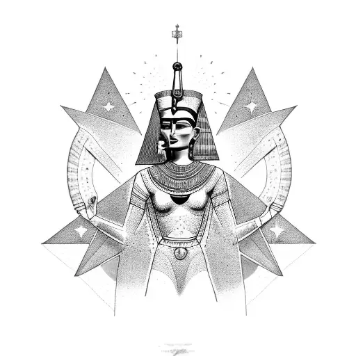 Nefertiti As A Celestial Goddess With Stars And Pyramids In The Background