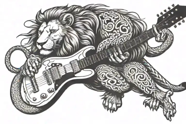 Lion With Guitar And Snake