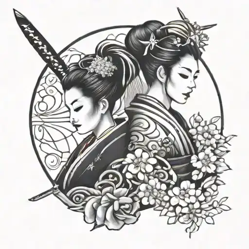 Geisha And Samurai Facing