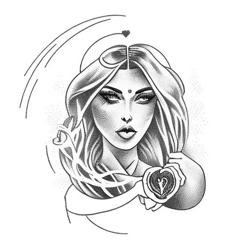 Craft A Tattoo Featuring A Hot Woman Holding A Gun With Love And Death Intertwined In The Background