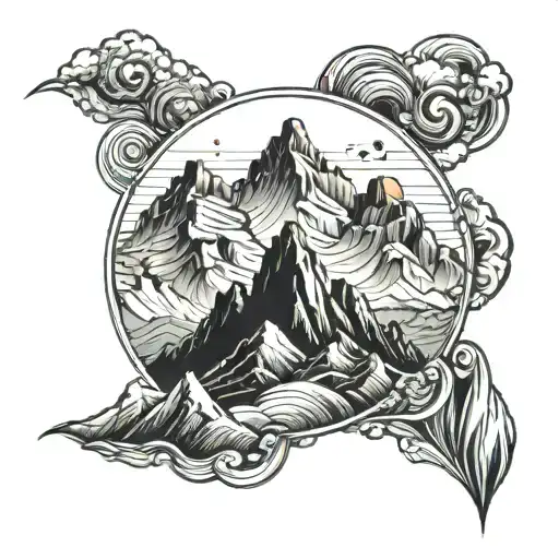 A Majestic Mountain Range With A Hidden Angelic Figure Among The Peaks