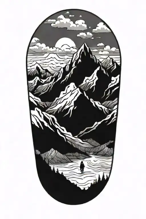 A Majestic Mountain Range With A Hidden Angelic Figure Among The Peaks