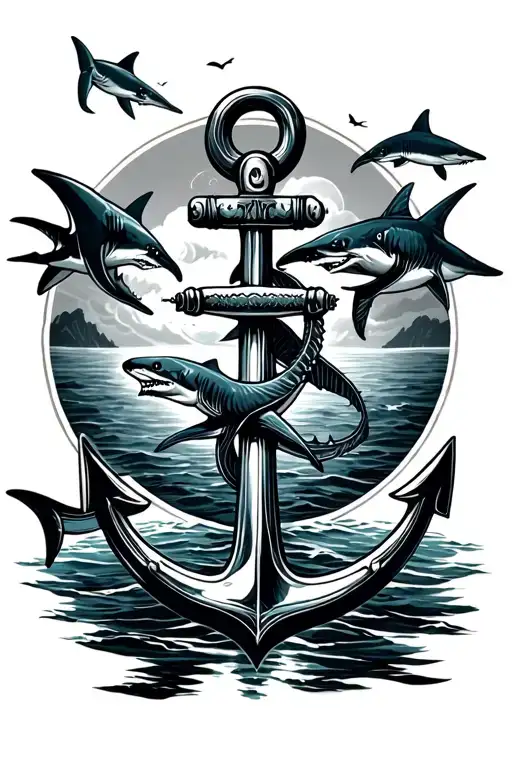 Anchor Whaling Back Tattoo Marina With Sharks