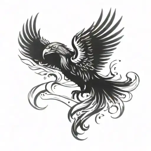 A Phoenix Rising From The Ashes With A Military Helmet On Its Head