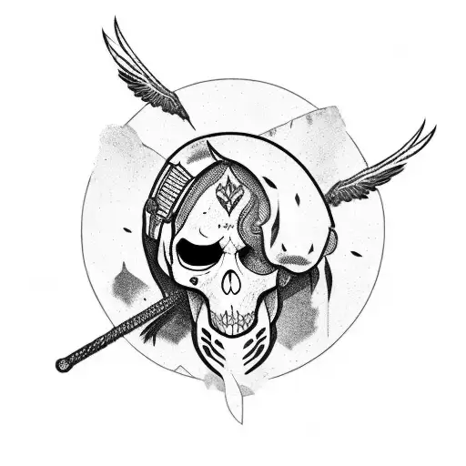 Caveira With A Crow Perched On Top