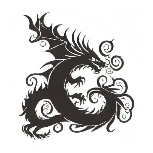 Norse Dragon Silhouette With Viking Runes