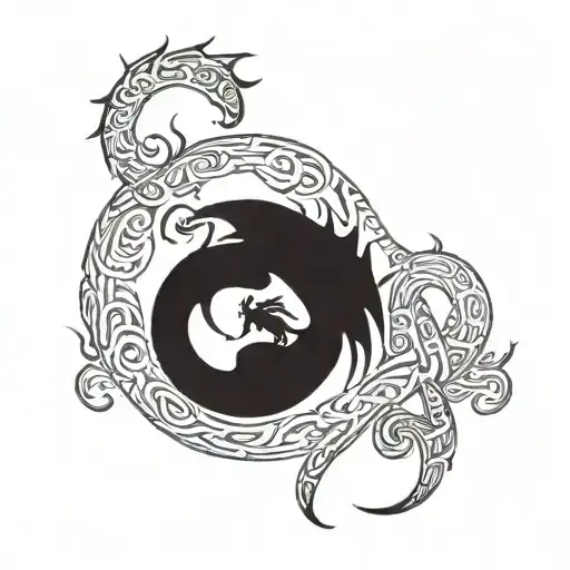 Norse Dragon Silhouette With Viking Runes