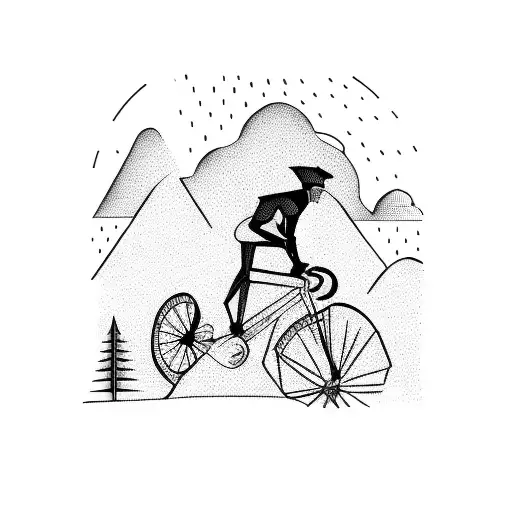 A Silhouette Of A Person Riding A Bicycle Against A Mountain Backdrop