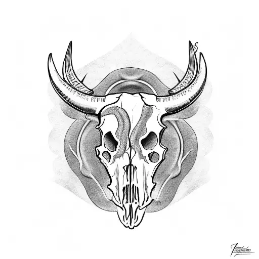 Cow Skull With Snake Around It