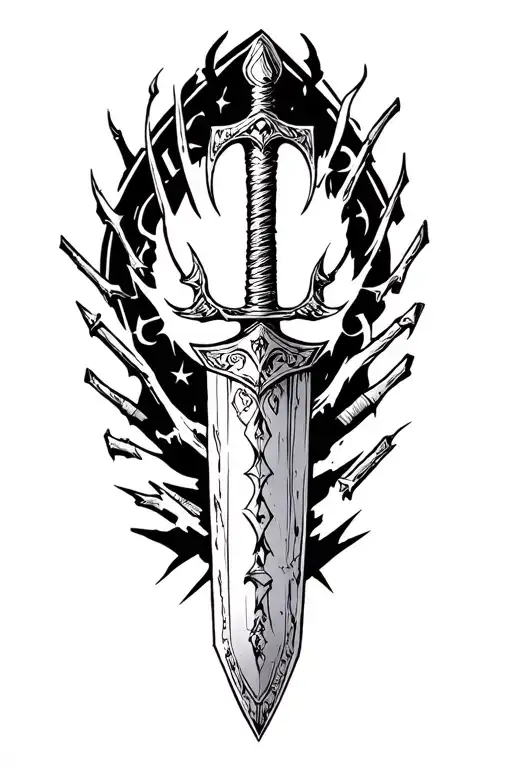 Comic Dagger With Runes In The Background For The Whole Calf