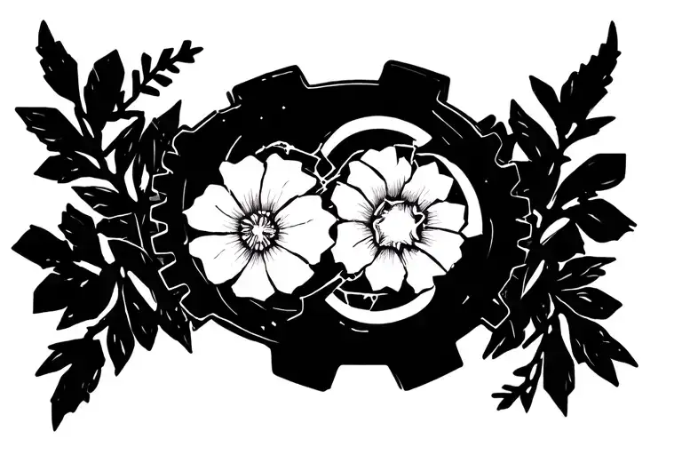 Floral Intertwined With Broken Gear